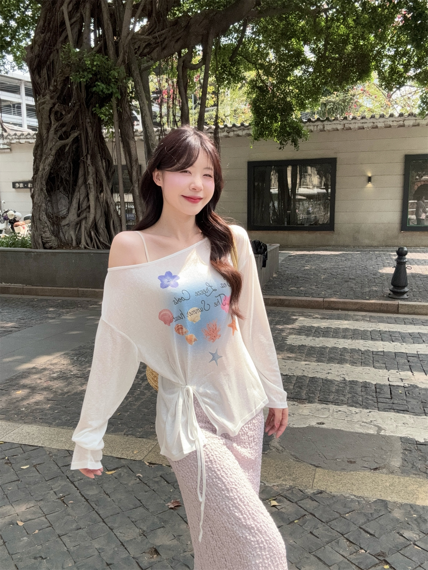 Women's Off-Shoulder Long Sleeve Top and Textured A-Line Skirt Two-Piece Set - Image 4