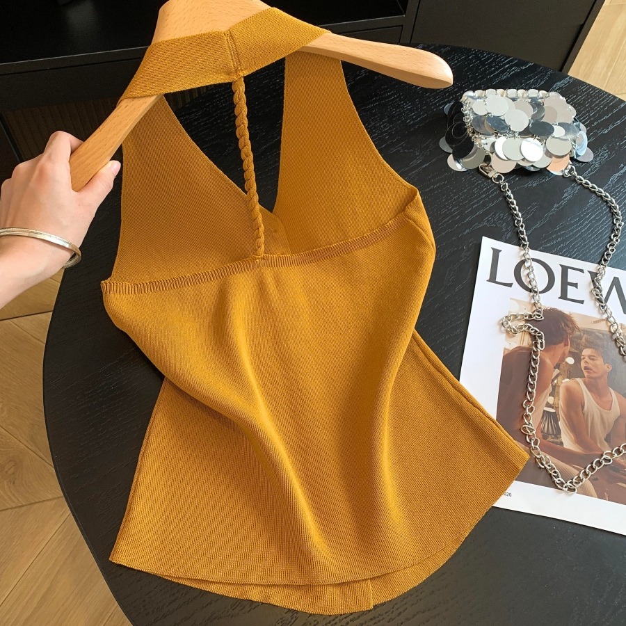 Women's V-Neck Halter Knit Cami Top Summer Sleeveless Backless Slim Fit - Image 5