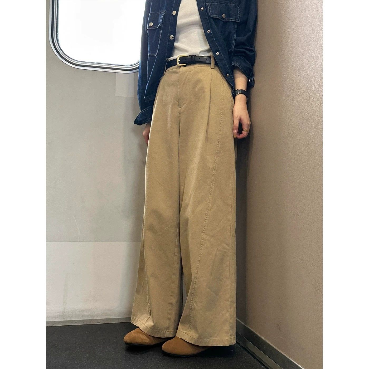 Khaki Wide-Leg Cargo Pants for Women Autumn New Loose Slimming Japanese Lazy Relaxed Fit