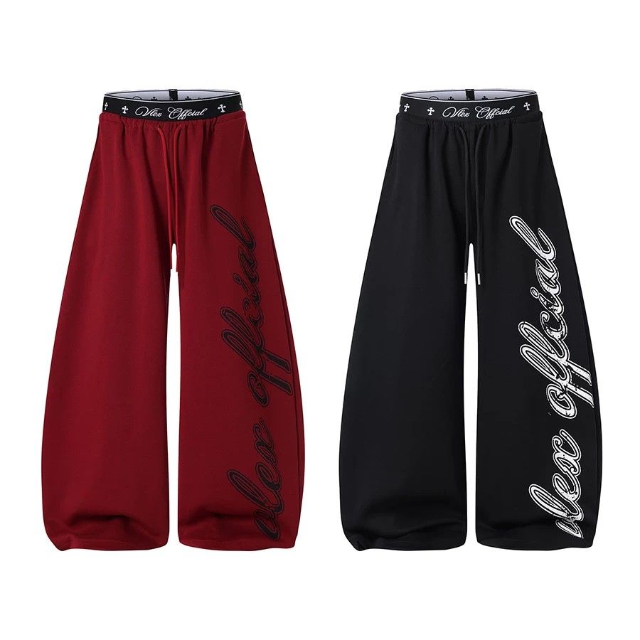 Women's Cotton Blend Wide Leg Track Pants with Contrast Letter Print - Image 5